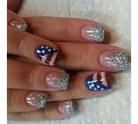 Square Press On Nails For Independence Day Star And Stripes Diseños De Color Rojo Estilos Franceses Uñas Falsas 24 Piezas Fácil Aplicar Kit De Uñas
