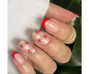 Square Press On Nails French Fake Glues On Strawberry Designs Artificial Acrylic Stick On On Nail Coffin Almond French Tip On Nail