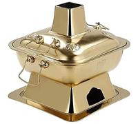 Square Retro Hot Pot Thick Stainless Steel Household Handmade Copper Hot Pot Outdoor Stove with Thicken The Pot Body High Capacity Design Ideal for Camping