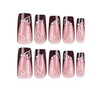Square Stick On Nails Valentine’s Day Press On Nails Diseños Corazón Francés Marrón Artificial Para Mujeres Y Niñas Love Heart Rhinestones
