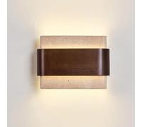 Square Yellow Travertine Wall Sconce with Walnut Wood Japanese Style Modern Nordic Creative Bedroom Lamp for Aisle Stairs Living Room Balcony