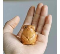 SquarezhenBo Bonito adorno de madera marrón con diseño de gato pequeño para decoración del hogar, mini figuras de ratón pequeñas, esculturas de madera, adorno de tallado, adornos colgantes decorativos