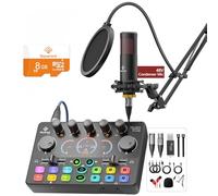 SquarockTek Paquete de equipo de podcast, mezclador con micrófono de condensador XLR de 48 V, tarjeta TF, sonido envolvente, adecuado para streaming/TikTok/YouTube, compatible con teléfonos móviles