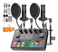 SquarockTek Paquete de equipo de podcast para 2, con micrófono de condensador XLR de 48 V, tarjeta TF, sonido envolvente, adecuado para transmisión en vivo/TikTok/YouTube, compatible con iOS, Android