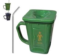 Squatting Toilet Shape Ceramic Mug, 14OZ Funny Squat Toilet Mug with Lids, Unique Gag Gift Water Cup for Office, Coworker, Home Desk (Green)