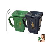 Squatting Toilet Shape Ceramic Mug,Funny Squat Toilet Mug,Novelty Toilets Mugs with Lids, Unique Gag Gift Water Cup,for Office, Coworkers, Home Desk (Green+Gray)