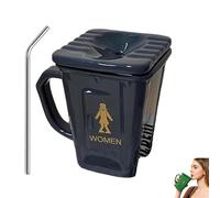 Squatting Toilet Shape Ceramic Mug,Funny Squat Toilet Mug,Novelty Toilets Mugs with Lids, Unique Gag Gift Water Cup,for Office, Coworkers, Home Desk (Gray)