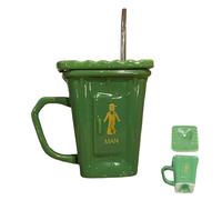Squatting Toilet Shape Ceramic Mug,Funny Squat Toilet Mug,Unique Gag Gift Water Cup, with a Detachable Straw for Office, Coworkers, Home Desk (Green)