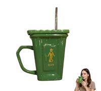 Squatting Toilet Shape Ceramic Mug, Funny Squat Toilet Mug with Straw, Unique Gag Gift Water Cup,Unique Desk Decor Drinking Mugs for Office,Home,Parties and Prank Lovers Gift (Green)