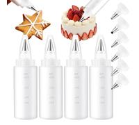 Squeeze Bottles For Cookie Decorating - Baking Squeezing Applicator | Leak Proof Anti Slip | 4 Pack + 6 Piping Tips, For Pancakes Food Art, Home Baking Holiday Candy