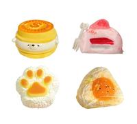 Squeeze Fidget Toy - 4 Pieces Soft Elastic Cake Shape, Sensory Pinch Stress Relief Toys with Fun Designs, 11x11x7cm Each, Rubber Squishy Set for Birthday Christmas New Year Gift for Kids Teens Adults