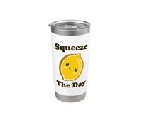 Squeeze The Day Cute Adorable Kawaii Lemon Food Juego de palabras Vaso térmico de acero inoxidable de doble pared