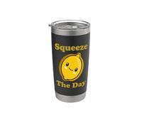 Squeeze The Day Cute Adorable Kawaii Lemon Food Juego de palabras Vaso térmico de acero inoxidable de doble pared