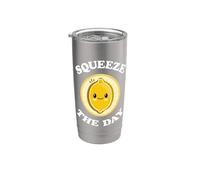 Squeeze The Day Cute Adorable Kawaii Lemon Food Juego de palabras Vaso térmico de acero inoxidable de doble pared