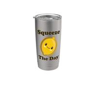 Squeeze The Day Cute Adorable Kawaii Lemon Food Juego de palabras Vaso térmico de acero inoxidable de doble pared