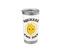 Squeeze The Day Cute Adorable Kawaii Lemon Food Juego de palabras Vaso térmico de acero inoxidable de doble pared
