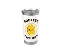 Squeeze The Day Cute Adorable Kawaii Lemon Food Juego de palabras Vaso térmico de acero inoxidable de doble pared