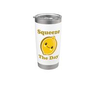 Squeeze The Day Cute Adorable Kawaii Lemon Food Juego de palabras Vaso térmico de acero inoxidable de doble pared