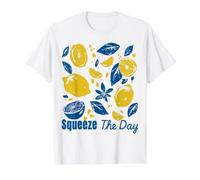 Squeeze The Day, limón, cítricos, Retro, Motivacional para el Verano Camiseta gráfica económica, Hombre, Blanco, M