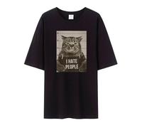 Squelette Camiseta de Algodón para Hombre Pulli Cabeza De Muerte Hombre Tee Rock Esqueleto Crane Camiseta de Manga Corta para Verano Impreso Gato Humorístico Camisetas Ropa, Negro , XL