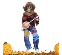 Squelette d'Halloween - 23,6 pouces, banjo animé jouant à squelette decoration Décoration de fête de fête des vacances avec maison hantée d'automne pour la pelouse accessoire d'affichage