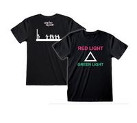 Squid Game, Red Light-Green Light. Camiseta negra 100% algodón para hombre y mujer, impresión frontal con triángulo, en la parte trasera impresión del juego y el logotipo de la serie de televisión,