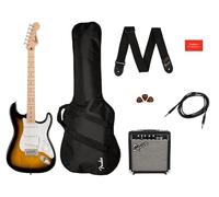 Squier by Fender Sonic Stratocaster Electric Guitar Pack, Maple Fingerboard, 2-Colour Sunburst, Gig Bag, Squier Frontman 10G Amp - 230V EU, Incluye cursos virtuales gratuitos en Fender Play