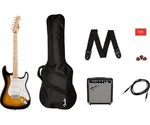 Squier by Fender Sonic Stratocaster Electric Guitar Pack, Maple Fingerboard, 2-Colour Sunburst, Gig Bag, Squier Frontman 10G Amp - 230V EU, Incluye cursos virtuales gratuitos en Fender Play