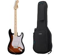 Squier by Fender Sonic Stratocaster Guitarra Eléctrica, Diapasón de Arce, Golpeador Blanco, Sunburst Bicolor, Óptima para Principiantes, Incluye cursos virtuales gratuitos en Fender Play