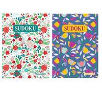 Squiggle Juego de 2 libros de rompecabezas de tamaño A5 de 128 páginas, diseño floral de sudoku