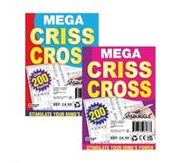 Squiggle Mega Criss Cross - Libro de rompecabezas de tapa blanda tamaño A5, más de 200, 112 hojas, 54 g/m², papel de periódico, lote de 2