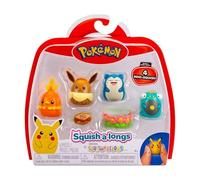 Squish-a-Longs SQAL0068 - Paquete de 4 - Eevee, Snorlax, Bellibolt, Torchic - 2 Accesorios incluidos