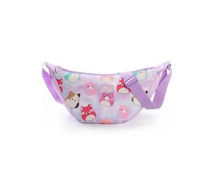Squishmallows Bolsa Morada para niñas | Bolsa de Transporte con Correa Ajustable y Cremallera | Estampado Integral de Personajes de Squishmallows | Almacenamiento de artículos personales