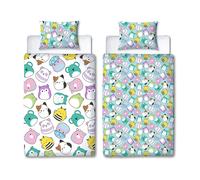 Squishmallows Funda Edredón Individual Juego Happy Verde Azulado 2 IN 1 Diseños