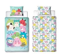 Squishmallows - Juego de Funda de edredón Individual con Licencia Oficial de Flash, Ropa de Cama Reversible de Personajes de 2 Caras, Incluye Funda de Almohada a Juego, Dormitorio de