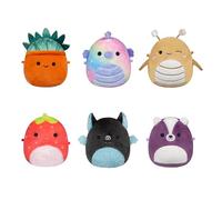 Squishmallows Micromallows Paquete de 6 Piezas de Peluche de la suculenta, Esmeralda, el Caballito de mar, Aldous el murciélago, Greer el Saltamontes, Escarlata la Fresa, Sloan la Mofeta