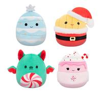 Squishmallows - Pack de 4 Paquetes Originales de Vacaciones de 12,7 cm - Chocolate Caliente Ethel, Papas Fritas Floyd, árbol de Navidad Azul Keiko, murciélago de Menta Ricardo - Peluche Oficial