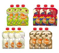 SQUIZ - EMPRESA FRANCESA - Pack de 12 bolsas recargables y reutilizables de 130 ml sin BPA - Para compotas, purés y smoothies - Para bebés, niños y adultos - Colección AMAZONIA - FABRICACIÓN SUIZA