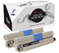 Squuido 2 Cartuchos de tóner Negro 44973536 compatibles para Oki C301 C301dn C321 C321dn MC332dn MC342dn MC342dnw MC342dw MC342w | Alto Rendimiento 2200 páginas
