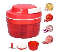 Sqxaldm Cortador de Cebolla Manual con Cable de Tracción - Picadora de Verduras Multiusos para Verduras, Cebolla, Ajo, Frutos Secos, Fruta, 300 ml (Rojo)