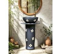 SQYHYTS Lavabo De Pie De 82cm De Altura con Grifo Y Kit De Desagüe Lavabo De Pie para Jardín Lavadero De Pie De Porcelana De Estilo Retro para Baño para Hoteles, Jardines Y Patios,54×54×82cm