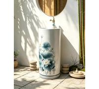 SQYHYTS Lavabo Redondo De Porcelana con Pedestal De 41cm Lavabos Exterior Tipo Cuenco con Grifo Lavadero Cerámica con Columna para Patio Y Jardín Conjunto De Lavabo De Pie,41×41×83cm