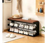 SQYHYTS Panca Porta Scarpe con Morbidi Cuscini Scaffale Porta Scarpe A 2 Ripiani per L'ingresso Panca Ottomana Moderna Pouf Soporte Scarpe Grande in Bambù per Armadio, Corridoio,Marrón,100cm