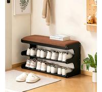 SQYHYTS Panca Porta Scarpe con Morbidi Cuscini Scaffale Porta Scarpe A 2 Ripiani per L'ingresso Panca Ottomana Moderna Pouf Soporte Scarpe Grande in Bambù per Armadio, Corridoio,Marrón,78cm