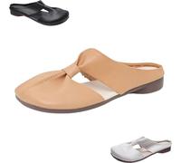 SQYZRZ 2025 New Lightweight Round Toe Backless Non-Slip Sandals, Cut Out Design Flat Mules for Women,Women's Soft Sole Knot Mules (Khaki,39)