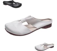 SQYZRZ 2025 New Lightweight Round Toe Backless Non-Slip Sandals, Cut Out Design Flat Mules for Women,Women's Soft Sole Knot Mules (White,36)