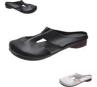 SQYZRZ 2025 New Lightweight Round Toe Backless Non-Slip Sandals, Cut Out Design Flat Mules for Women,Women's Soft Sole Knot Mules (Black,42)