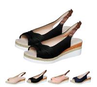 SQYZRZ 2025 New Orthopedic Platform Wedge Sandals for Women Summer Dressy Bowknot Open Toe Ankle Strap Hemp Rope Sandal Comfortable Beach Slip on Slides (Black,39)