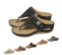 SQYZRZ 2025 New Orthopedic Sandals for Women - Arch Support Wedge Flip Flops Summer Comfortable Elegant Casual Beach Slippers (Black,42)