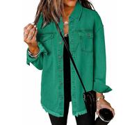 SQYZRZ 2025 New Women's Oversized Denim Jacket Button Down Frayed Hem Shacket Distressed Jean Jackets Fall Outfits (Green-A,XXL)